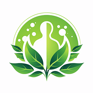 Icon for sustainability showing leaves fanning out symmetrically with the silhouette of a person behind the leaves.