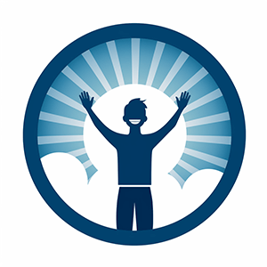 Icon for positive impact showing a man cheering with a sunset behind him